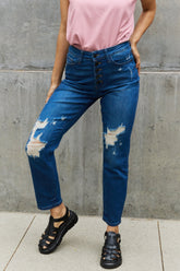 Judy Blue – Melanie – Boyfriendjeans im Used-Look mit hoher Taille in voller Größe